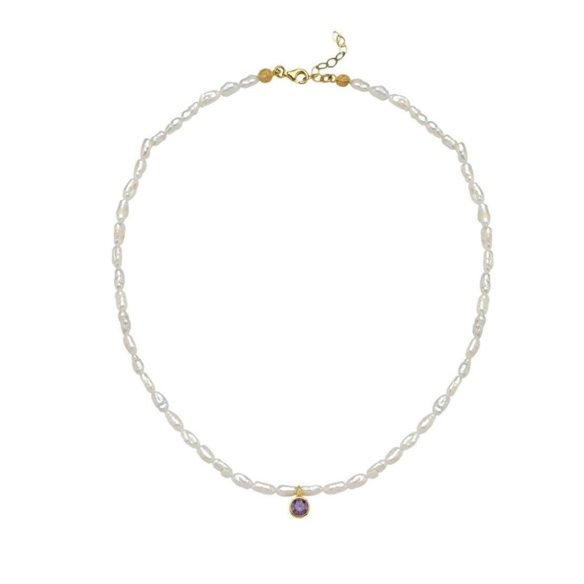 LINYA JEWELRY - Cosmic Pearl Zodiac Necklace Purple Birthstone, buy at DOORS NYC