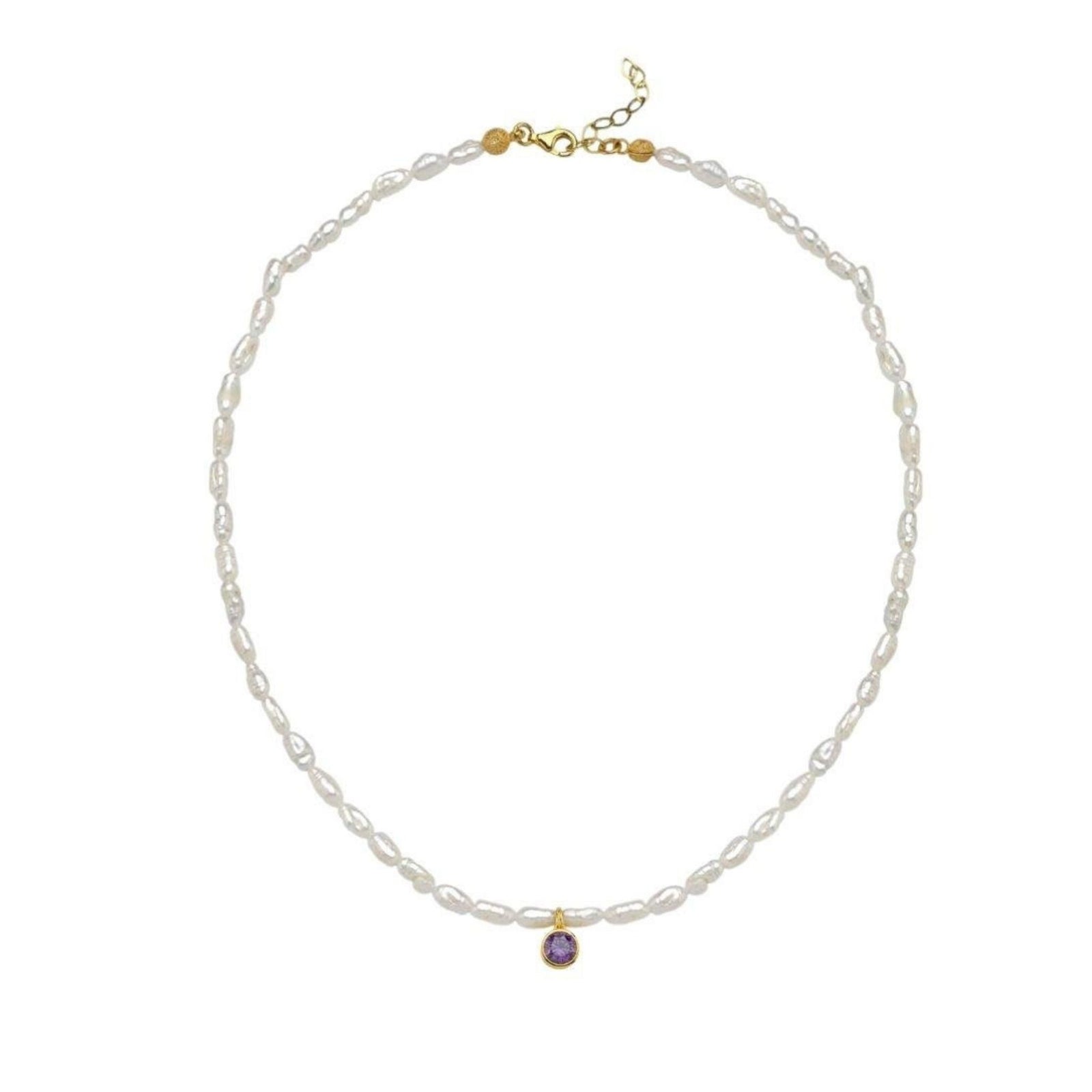 LINYA JEWELRY - Cosmic Pearl Zodiac Necklace Purple Birthstone, buy at DOORS NYC