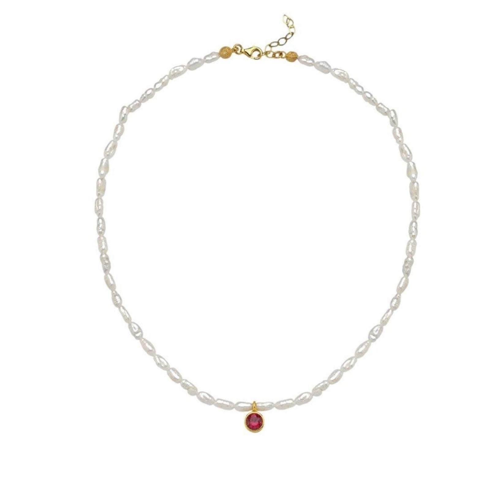 LINYA JEWELRY - Cosmic Pearl Zodiac Necklace Red Birthstone, buy at DOORS NYC