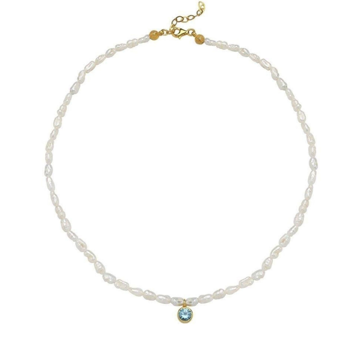 LINYA JEWELRY - Cosmic Pearl Zodiac Necklace Sky Blue Birthstone, buy at DOORS NYC