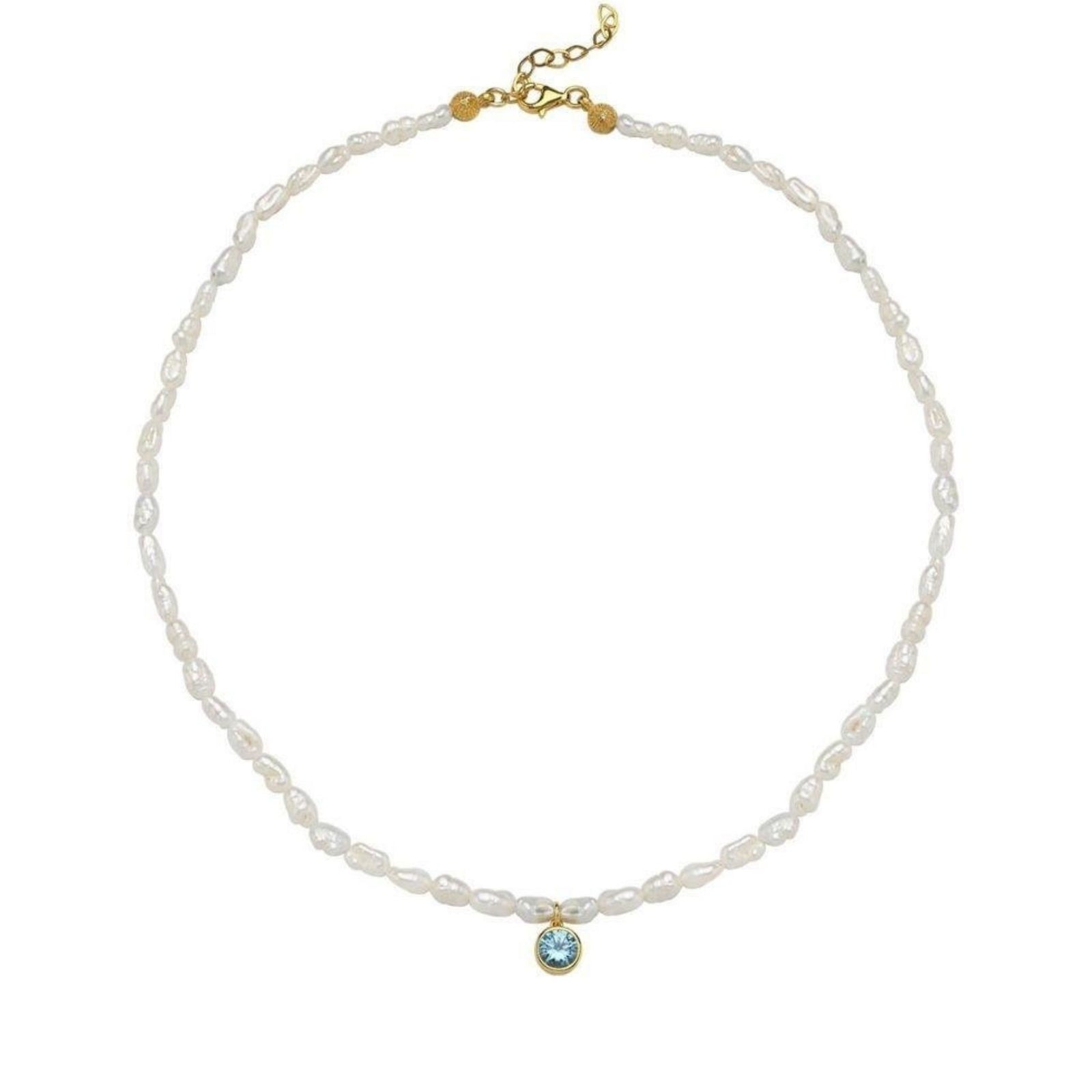 LINYA JEWELRY - Cosmic Pearl Zodiac Necklace Sky Blue Birthstone, buy at DOORS NYC