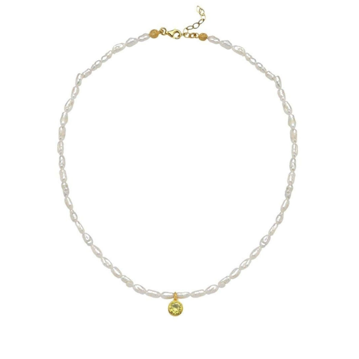LINYA JEWELRY - Cosmic Pearl Zodiac Necklace Yellow Birthstone, buy at DOORS NYC
