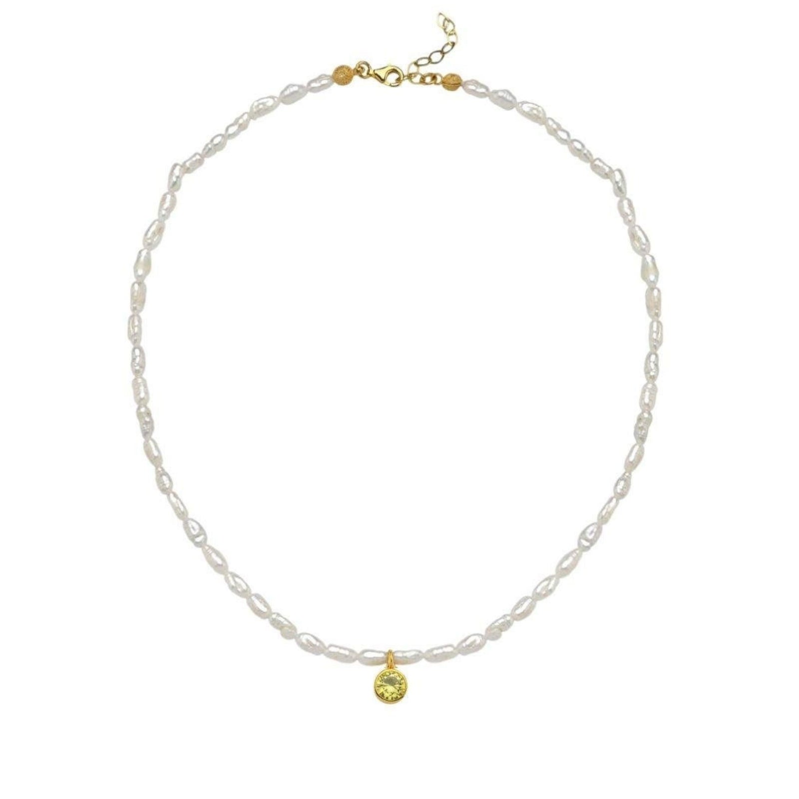 LINYA JEWELRY - Cosmic Pearl Zodiac Necklace Yellow Birthstone, buy at DOORS NYC