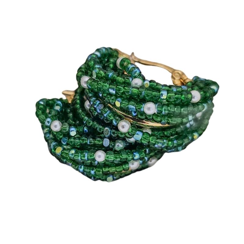 JEANNIERICHARD - Green Beaded Hoops, buy at DOORS NYC