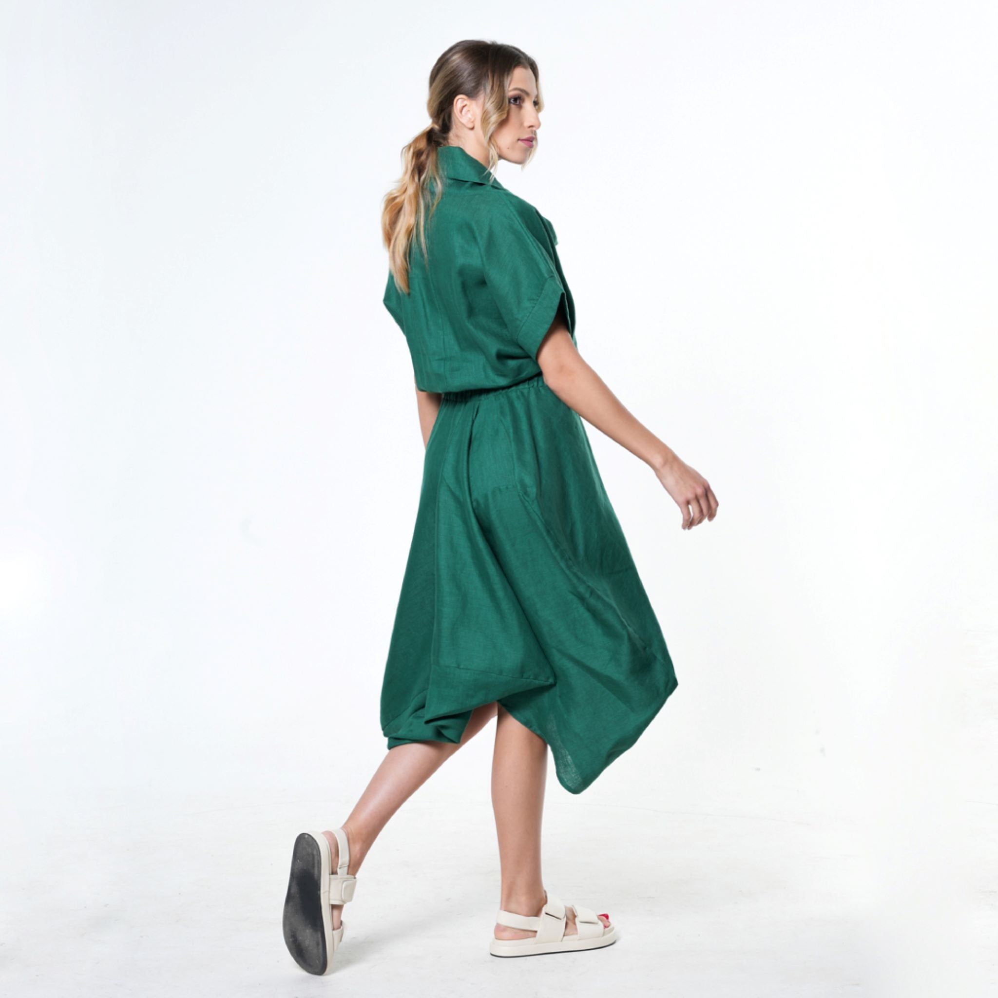 METAMORPHOZA - Cowl Neck Linen Dress | Green, buy at DOORS NYC