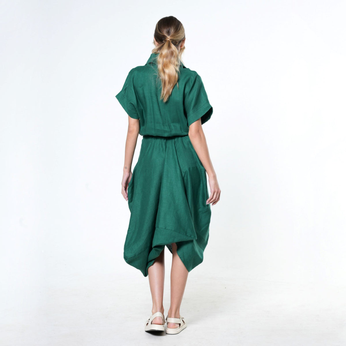 METAMORPHOZA - Cowl Neck Linen Dress | Green, buy at DOORS NYC
