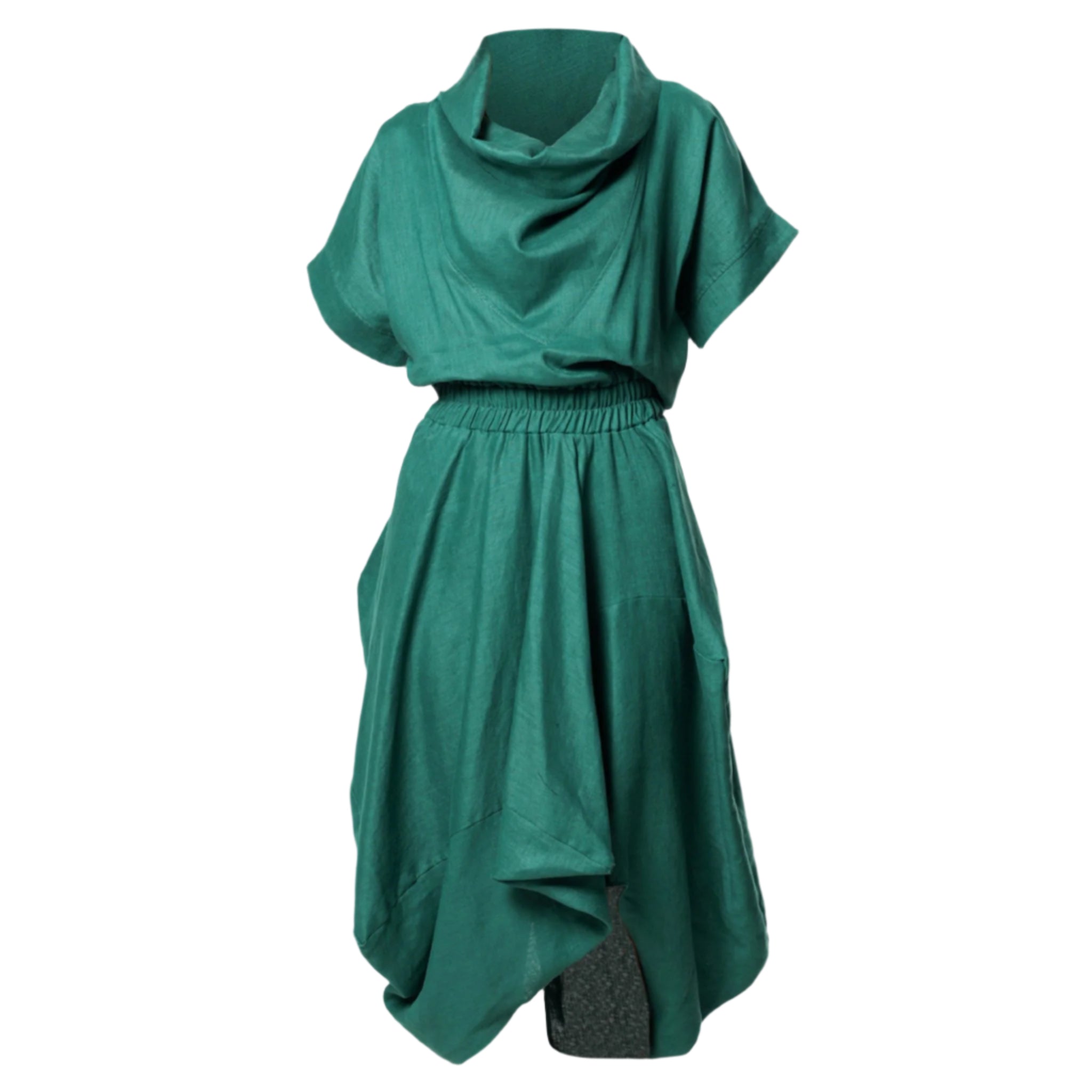 green emerald velvet dress Metamorphoza - Cowl Neck Linen Dress