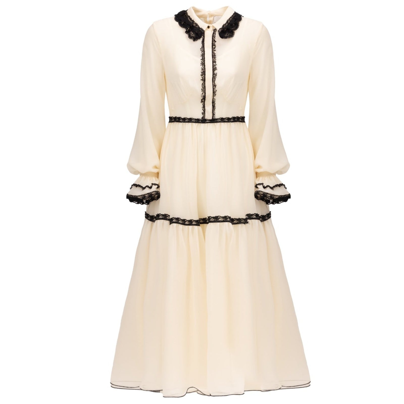 Cream Lace Trim Midi Dress