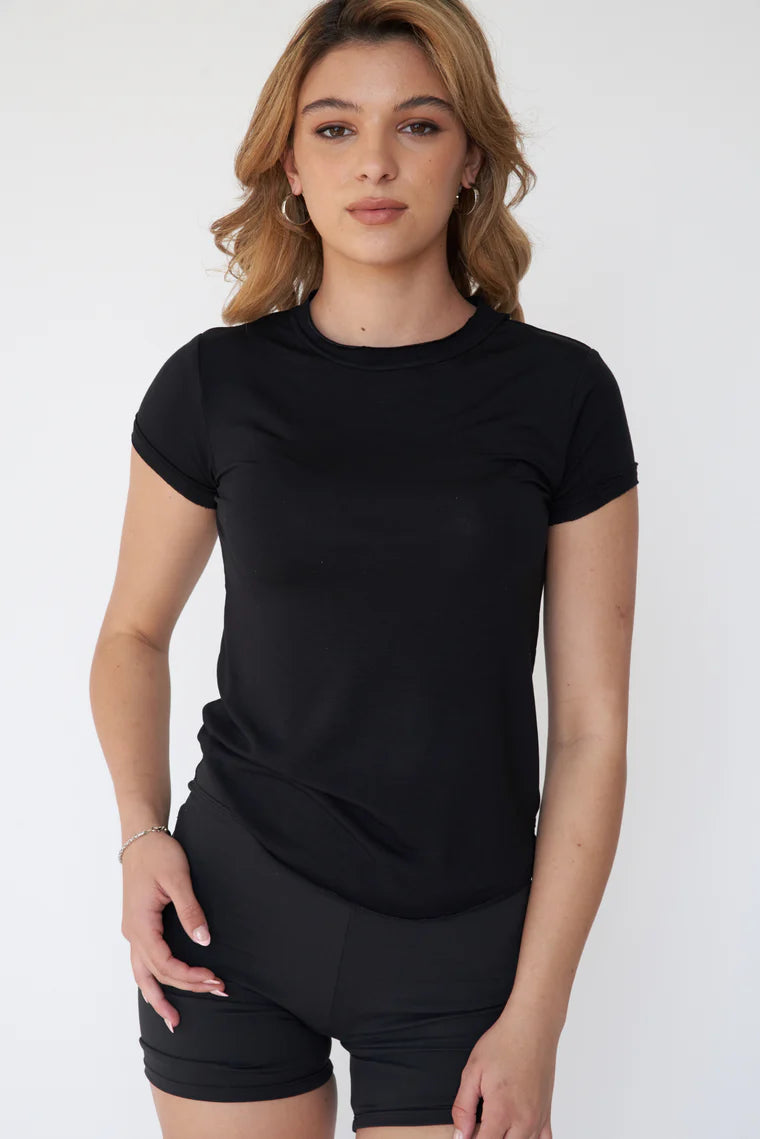 EARTH BODY - Croft Raw Edge Tee | Black, buy at DOORS NYC