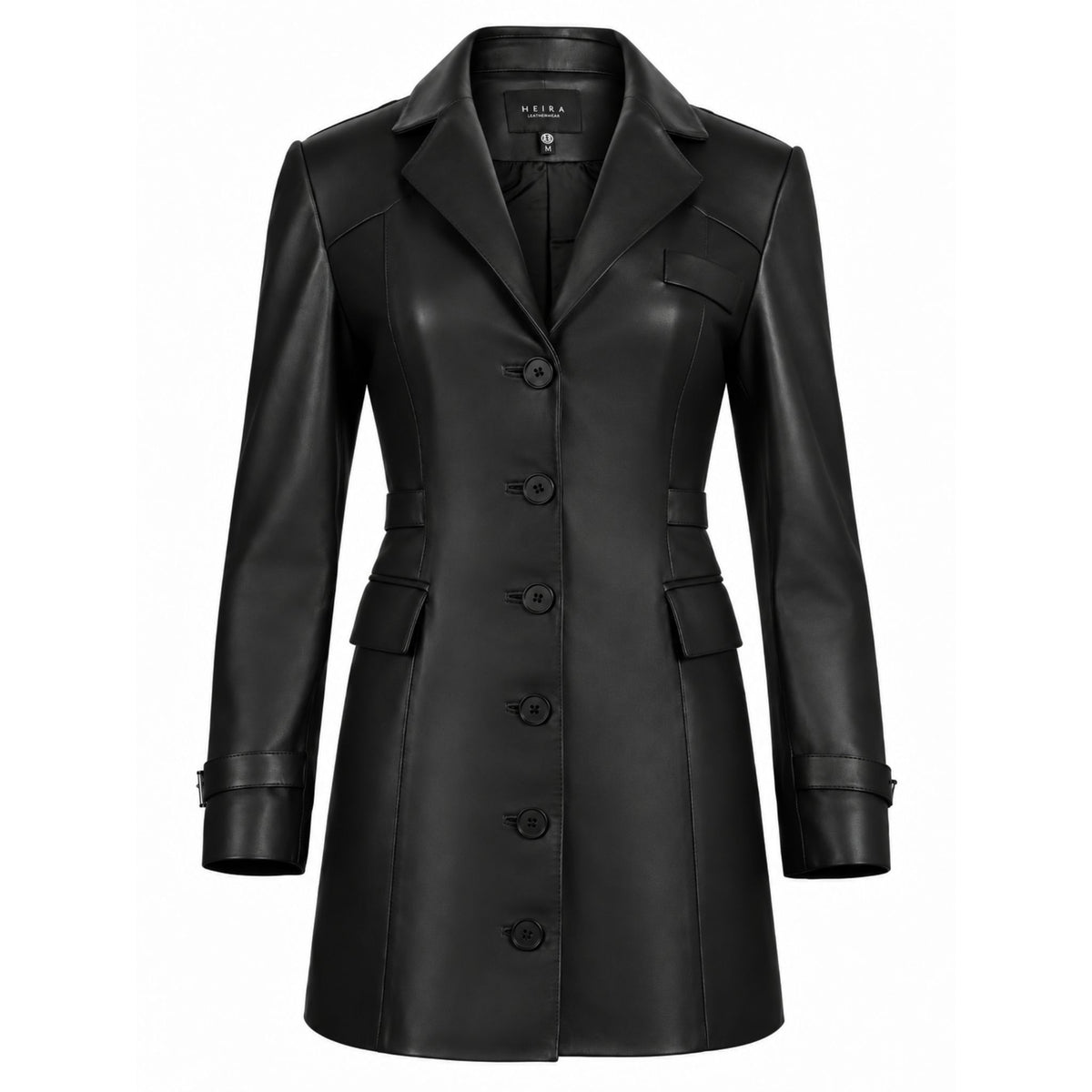 HEIRA LEATHERWEAR black lambskin leather blazer dress, women's tailored mini leather dress, product view, buy at DOORS NYC