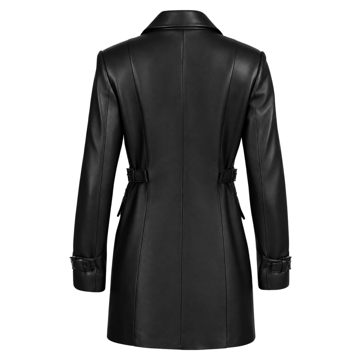 HEIRA LEATHERWEAR black lambskin leather blazer dress, women's tailored mini leather dress, back product view, buy at DOORS NYC