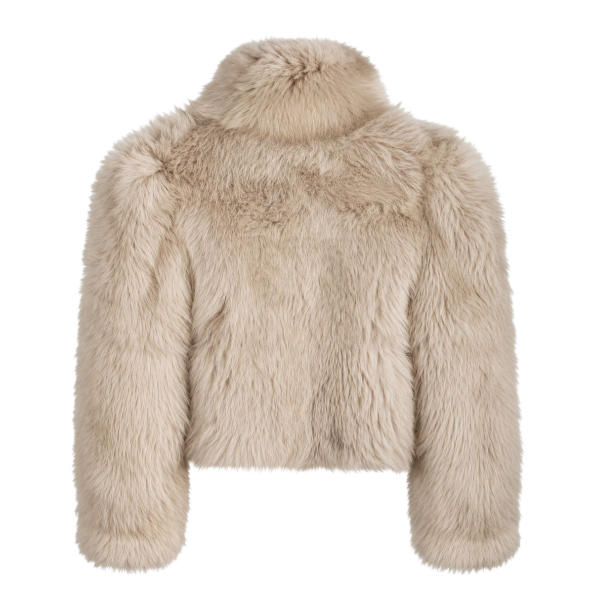 HEIRA LEATHERWEAR beige Toscana shearling oversized cropped fur coat, women's silk-lined winter coat, back product view, buy at DOORS NYC