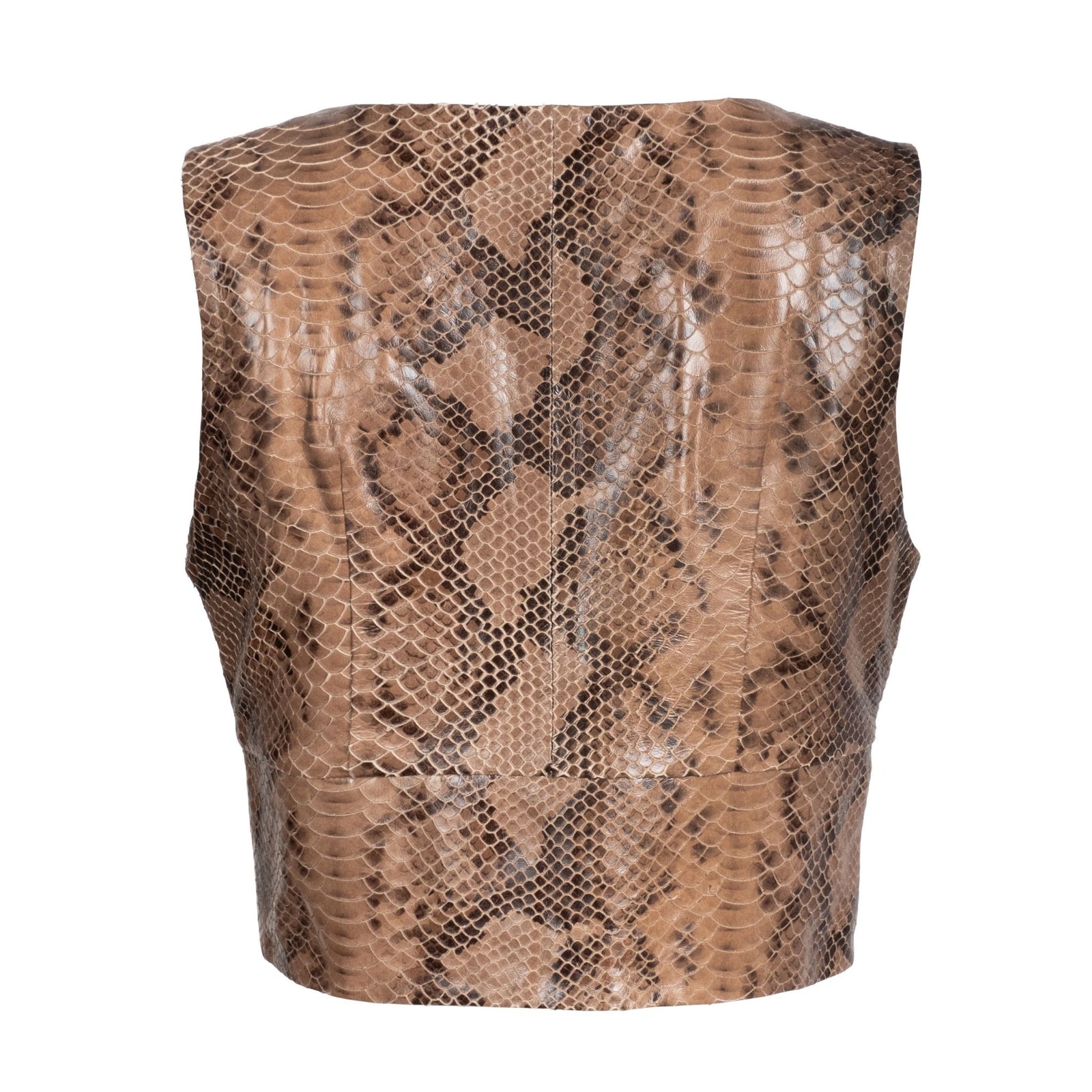 HEIRA LEATHERWEAR brown snakeskin-embossed lambskin leather cropped vest, women's silk-lined leather vest, product view, buy at DOORS NYC