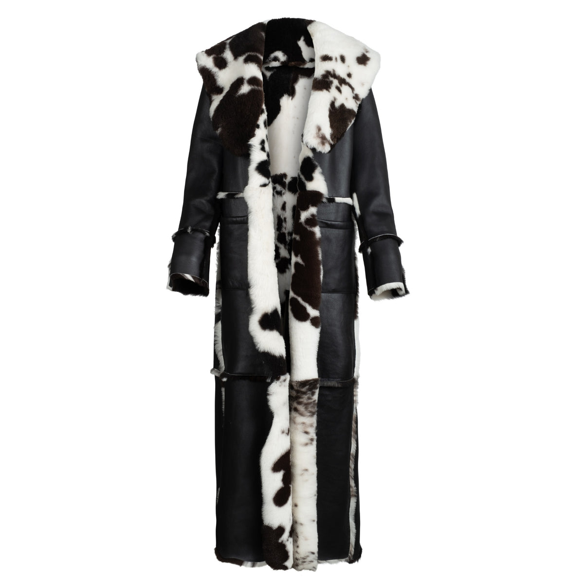 HEIRA LEATHERWEAR black and white reversible lamb shearling full-length coat, women's statement leather coat, product view 2, buy at DOORS NYC