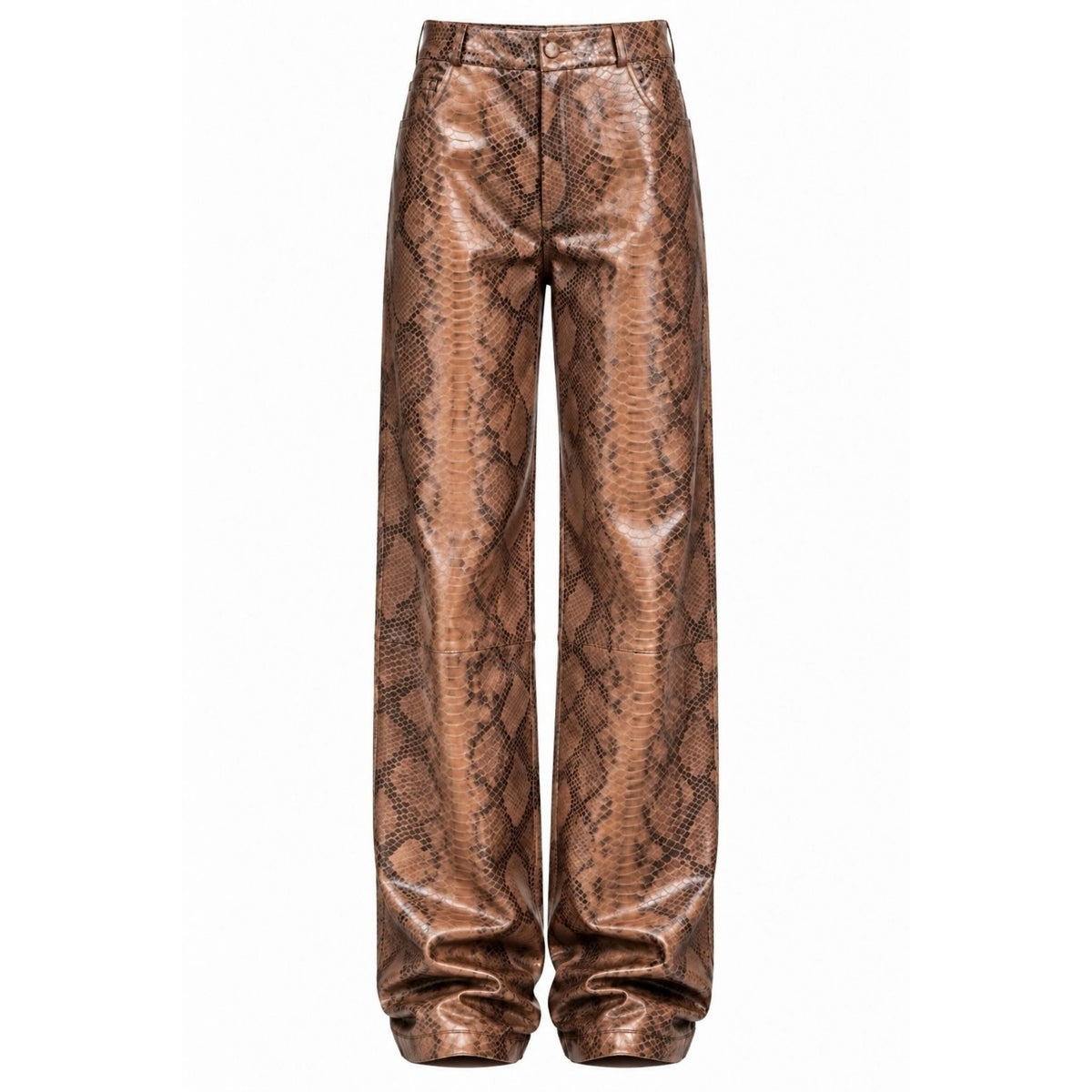 HEIRA LEATHERWEAR brown snakeskin-embossed lambskin leather low-rise pants, women's fitted leather pants, product view, buy at DOORS NYC
