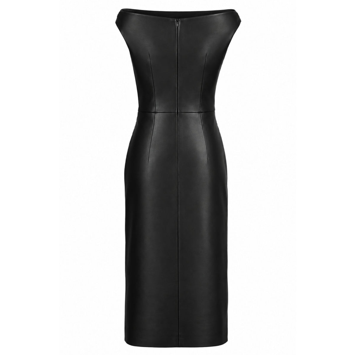 HEIRA LEATHERWEAR black leather strapless sculpted dress with side slit, women's body-contouring leather dress, back product view, buy at DOORS NYC