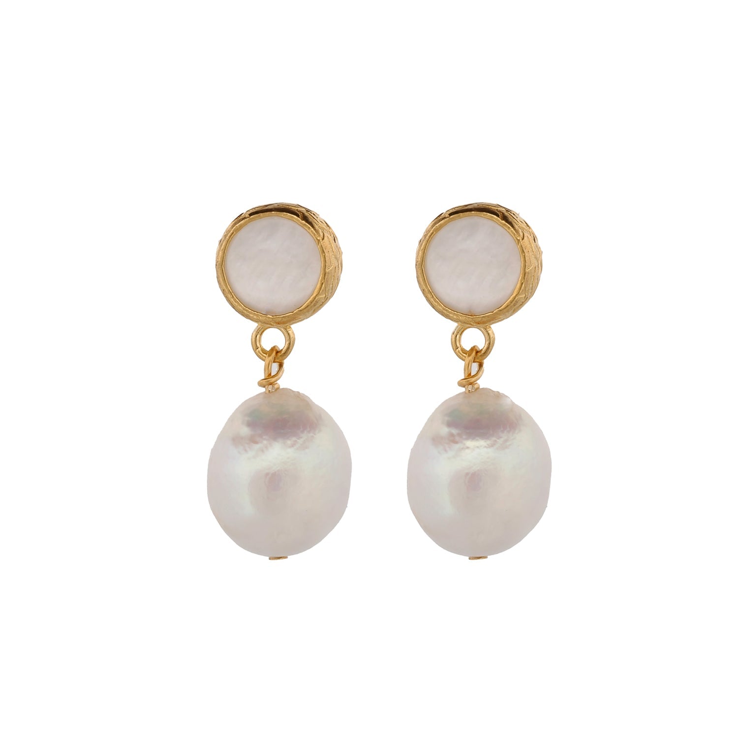 24K Gold Plated Brass Earrings with Pearl Stone