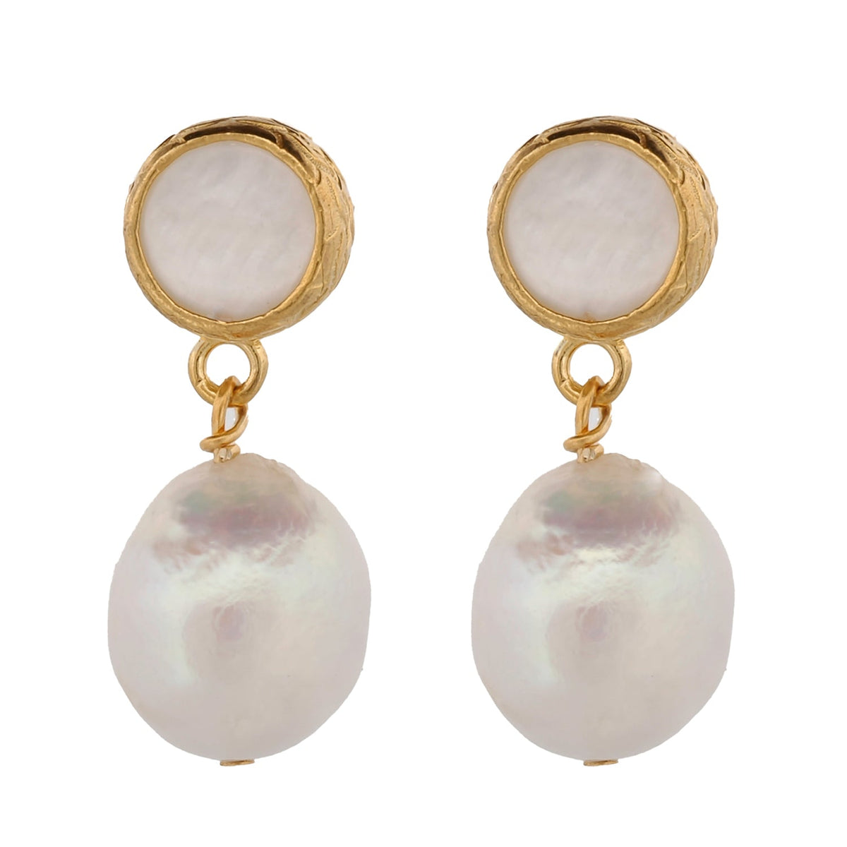 Delicate Pearl &amp; Gold Earrings with 24K Gold Plating
