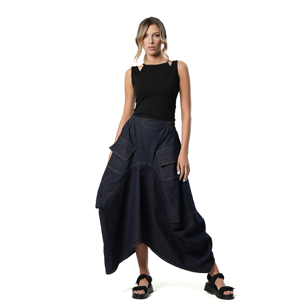 METAMORPHOZA -  Denim Asymmetrical Skirt PR Sample | DOORS NYC PR showroom
