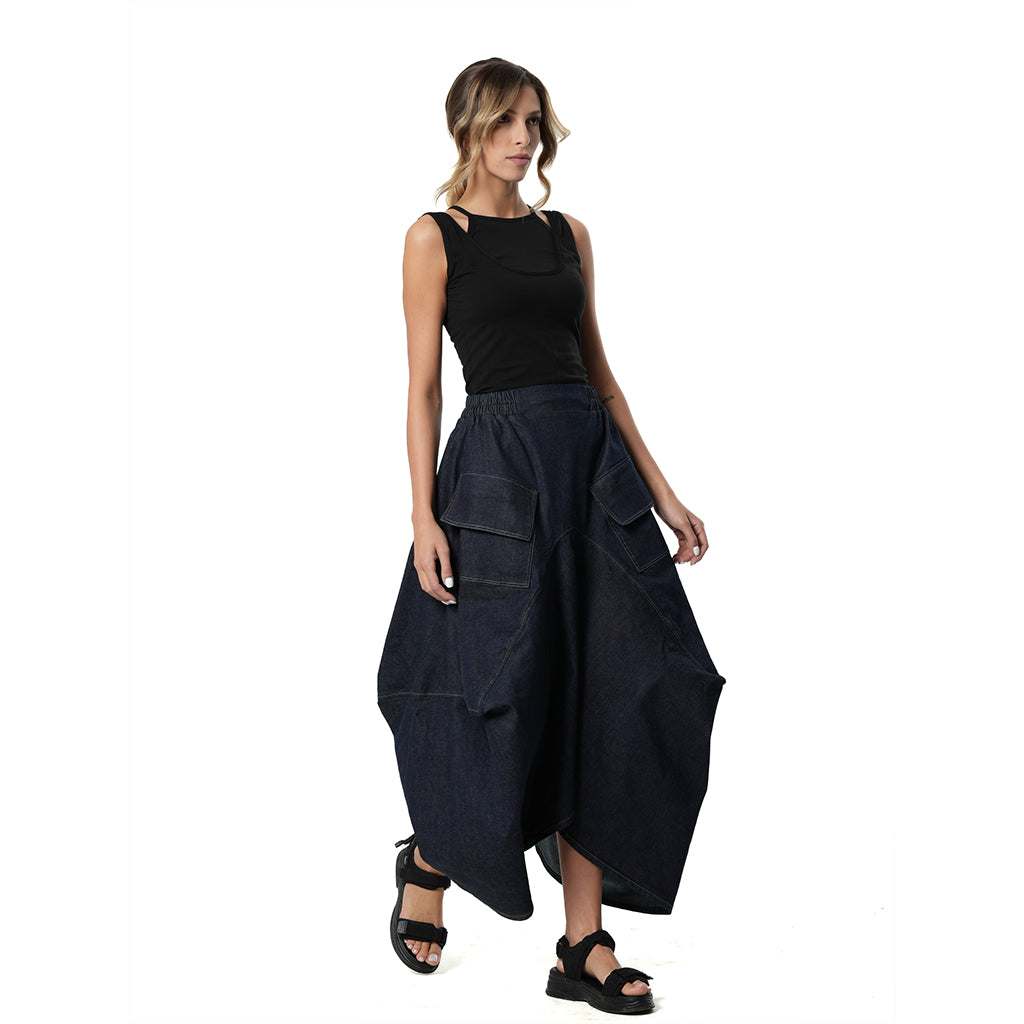 METAMORPHOZA -  Denim Asymmetrical Skirt PR Sample | DOORS NYC PR showroom