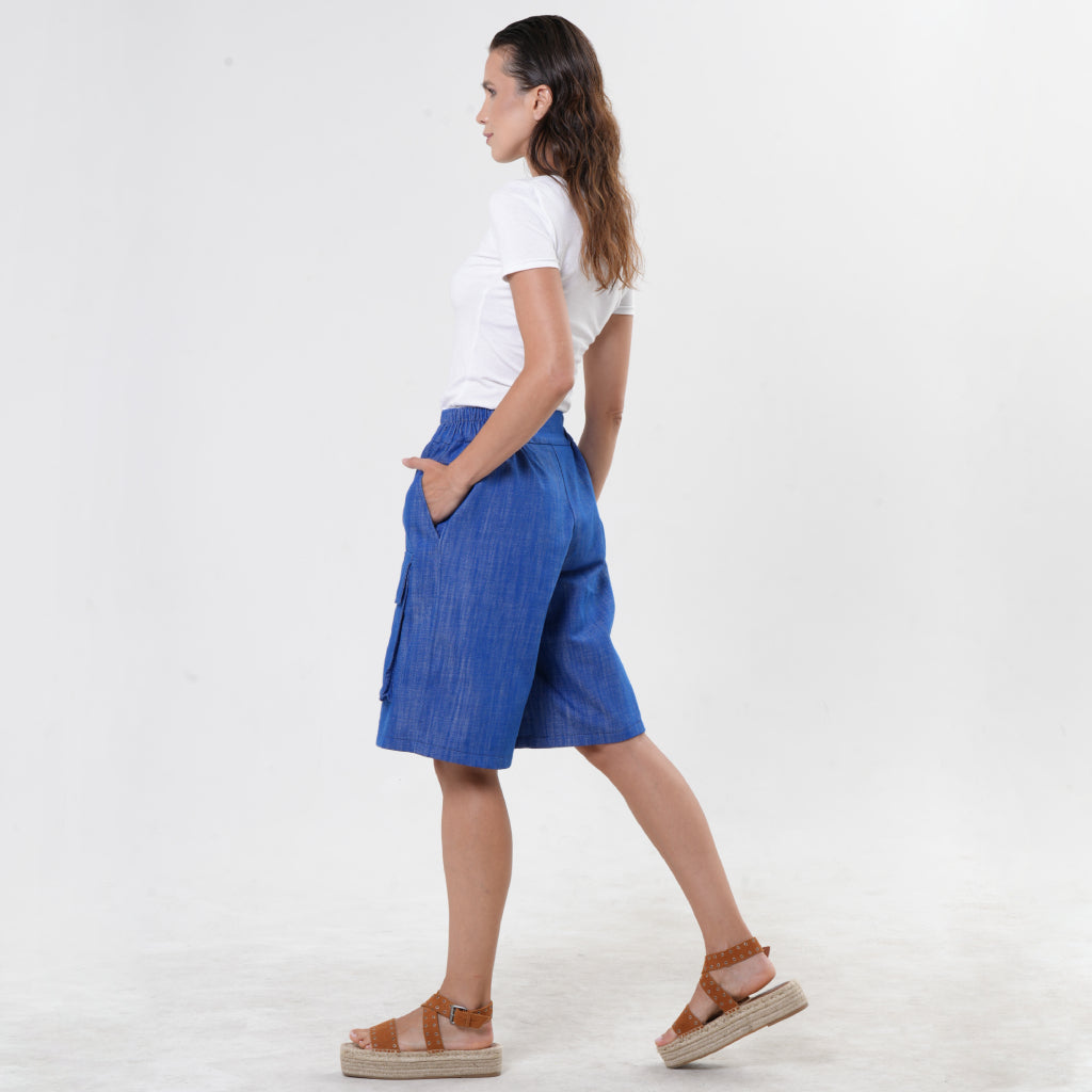 METAMORPHOZA - Blue Denim Cargo Shorts with Oversized Pockets, buy at DOORS NYC