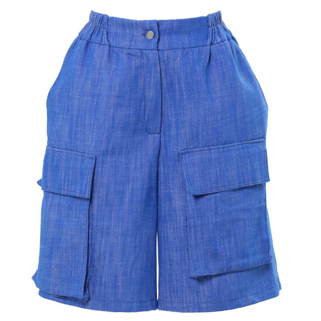 METAMORPHOZA - Blue Denim Cargo Shorts with Oversized Pockets, buy at DOORS NYC