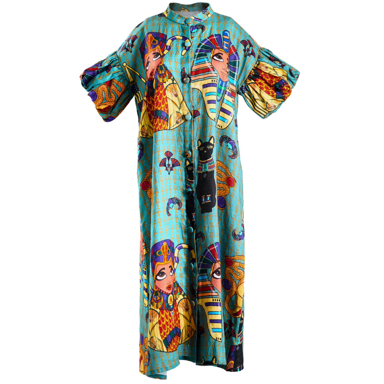 Puff Sleeve Midi Dress with Waist Tie