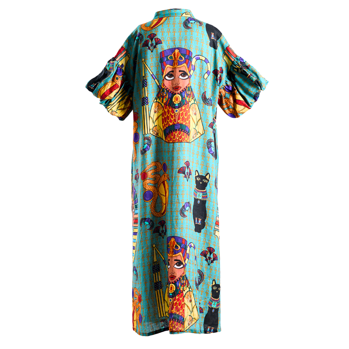 Puff Sleeve Midi Dress with Waist Tie