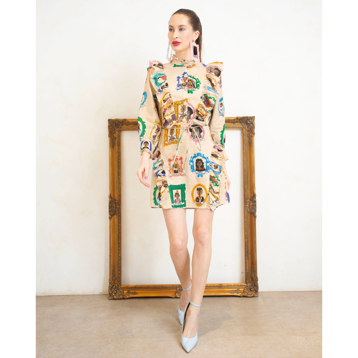 High Neck Frill Mini Dress