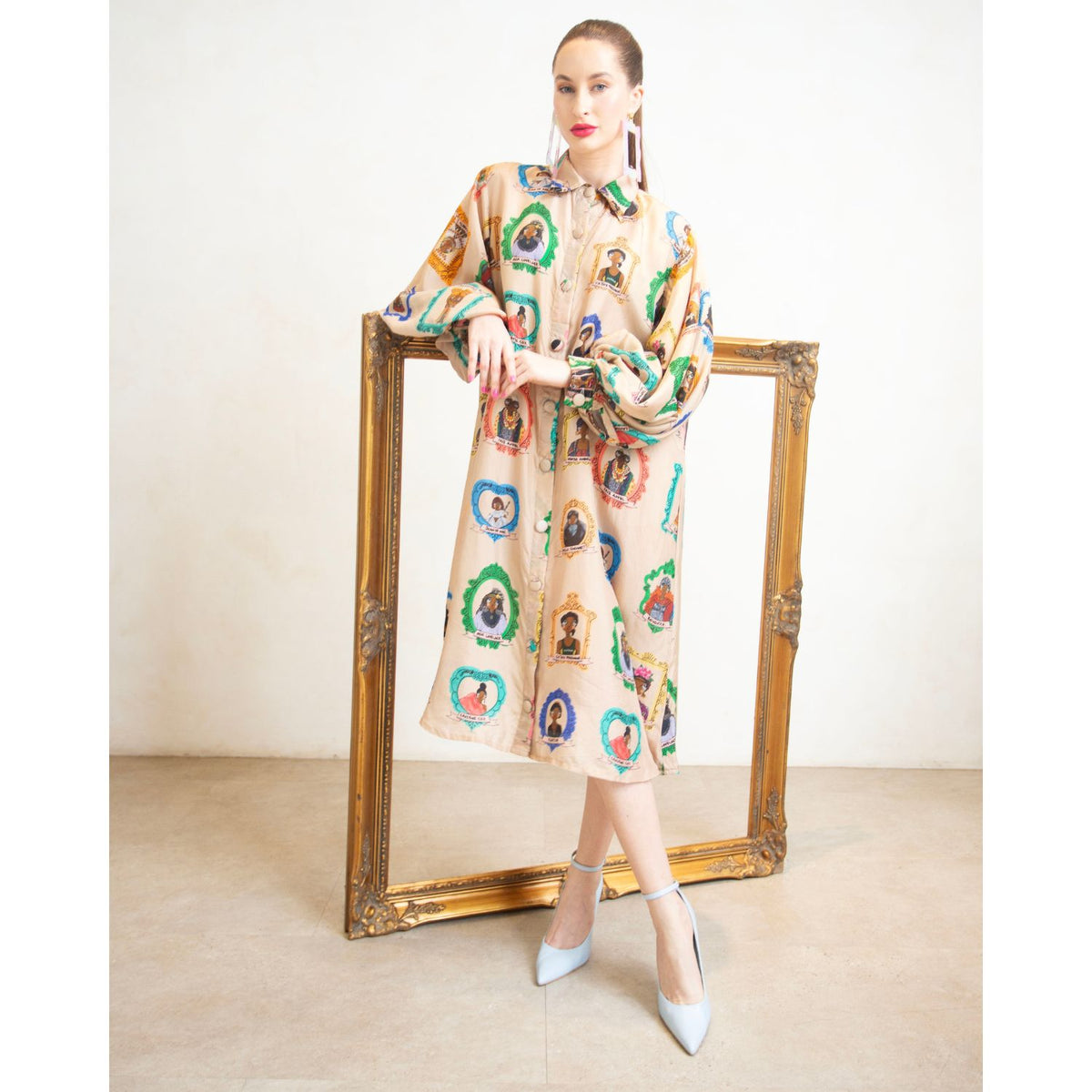 Collared Balloon Sleeve Midi Dress