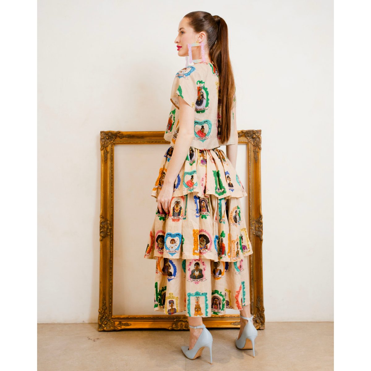 Layered Midi Skirt with Bow Tie Waist