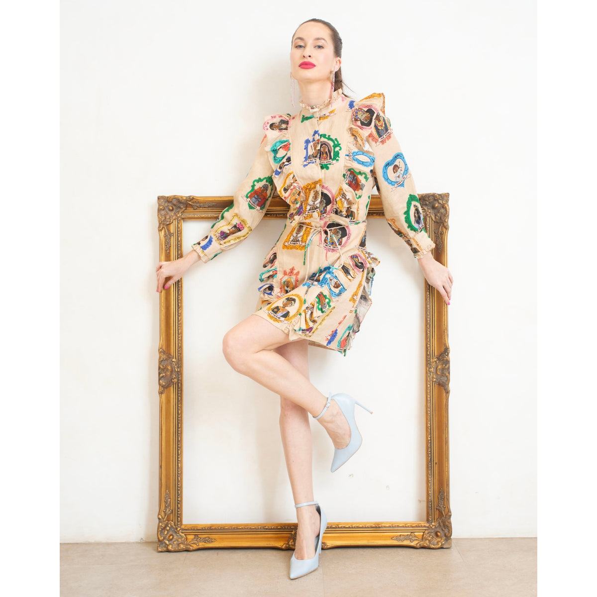 High Neck Frill Mini Dress