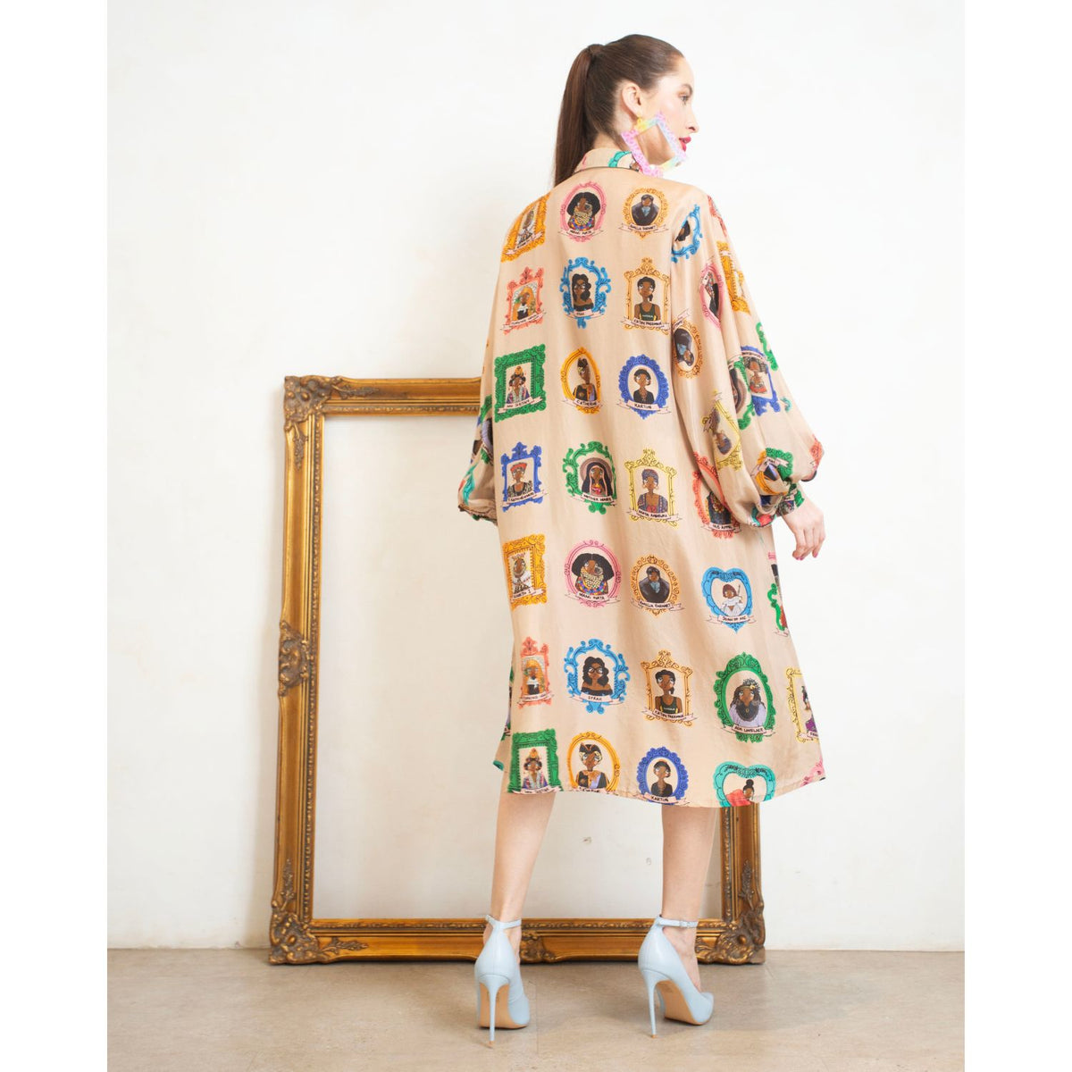 Collared Balloon Sleeve Midi Dress