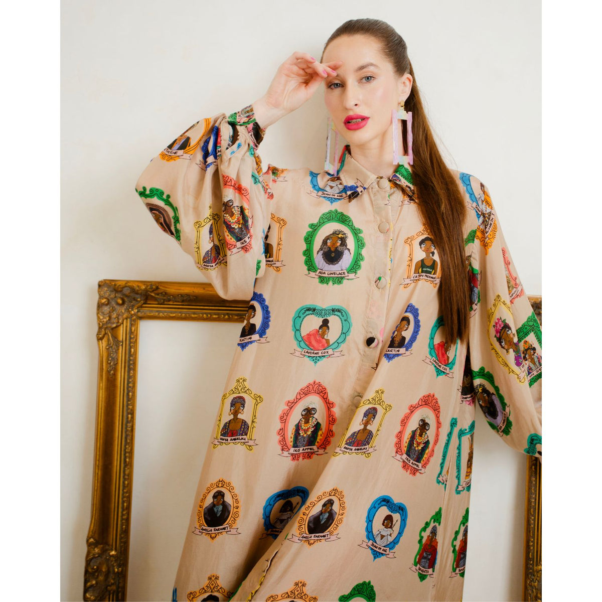 Collared Balloon Sleeve Midi Dress