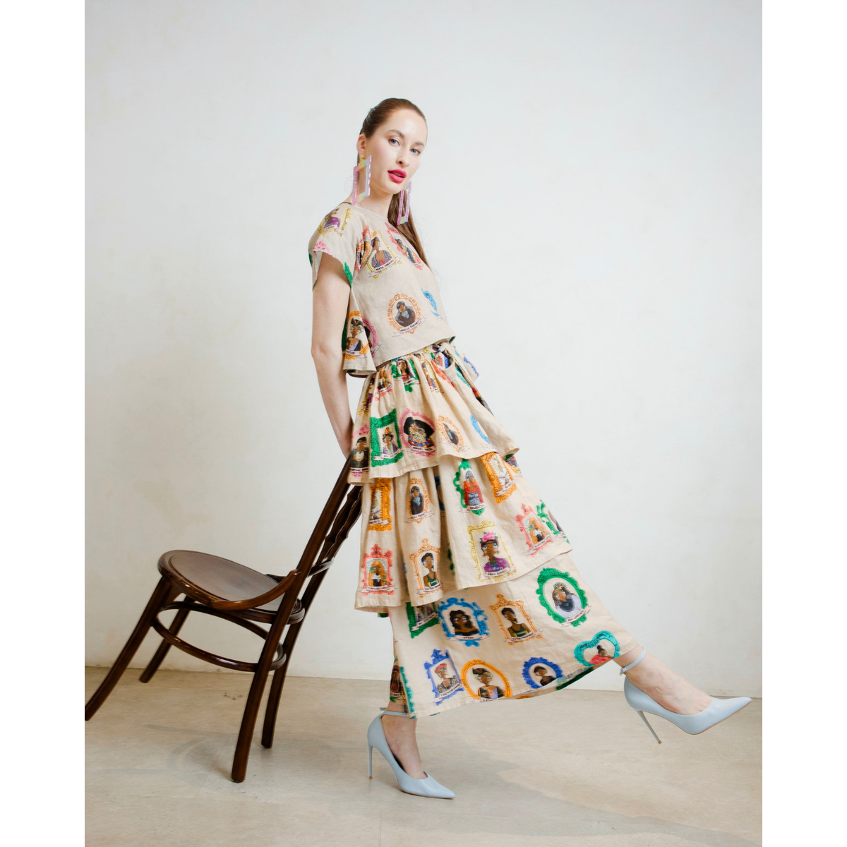 Layered Midi Skirt with Bow Tie Waist