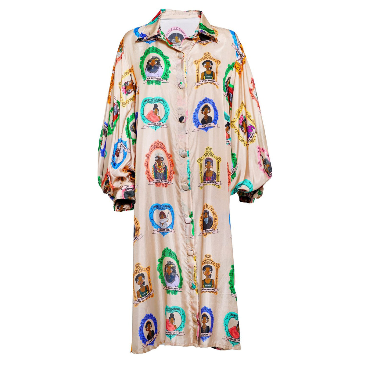 Collared Balloon Sleeve Midi Dress