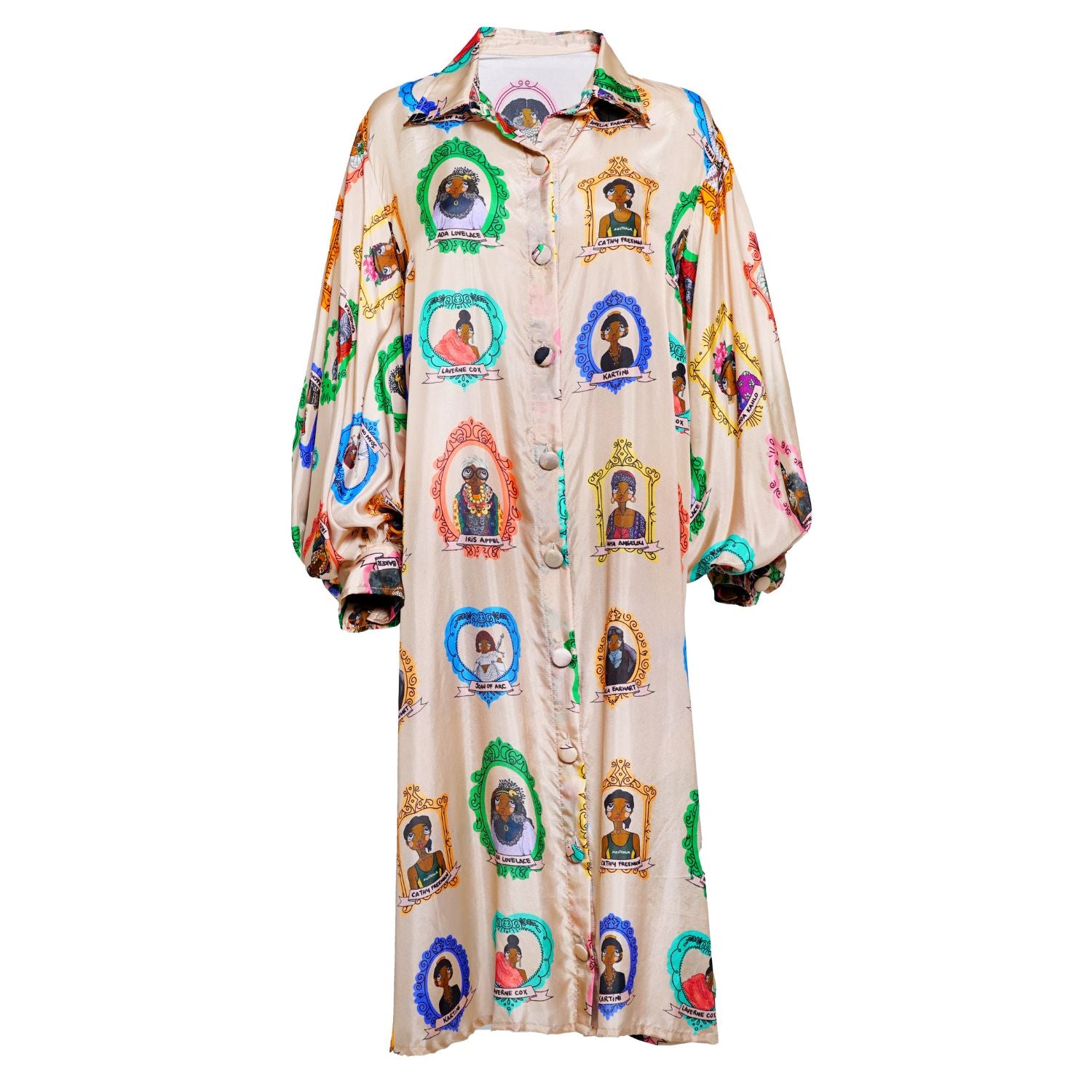 Collared Balloon Sleeve Midi Dress