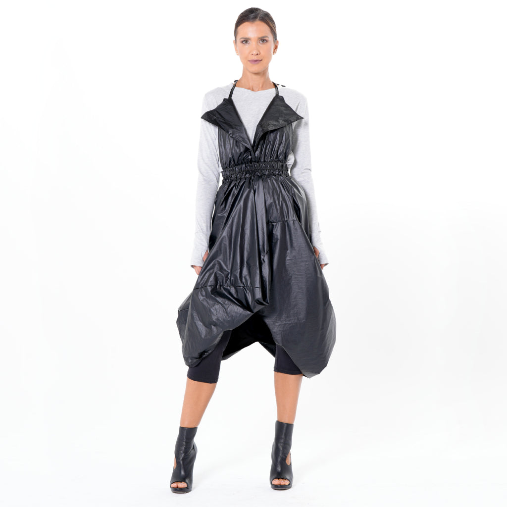 METAMORPHOZA - Draped Balloon Pinafore Dress In Black | DOORS NYC M METAMORPHOZA - Draped Balloon Pinafore Dress In Black | DOORS NYC M