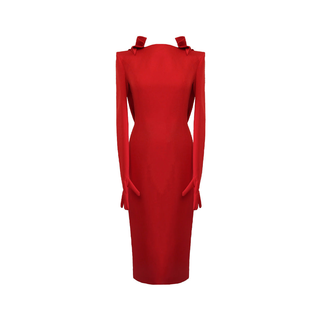 KRIS MARAN - Collared Dress WIth Gloves | Red buy at DOORS NYC