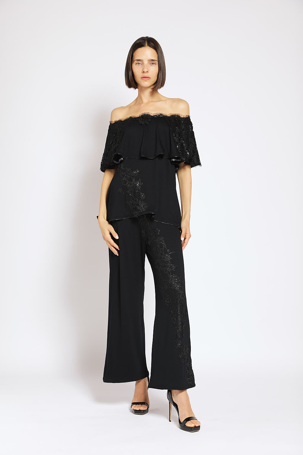 OTKUTYR - Relaxed Fit Pants With Lace | Black, buy at DOORS NYC