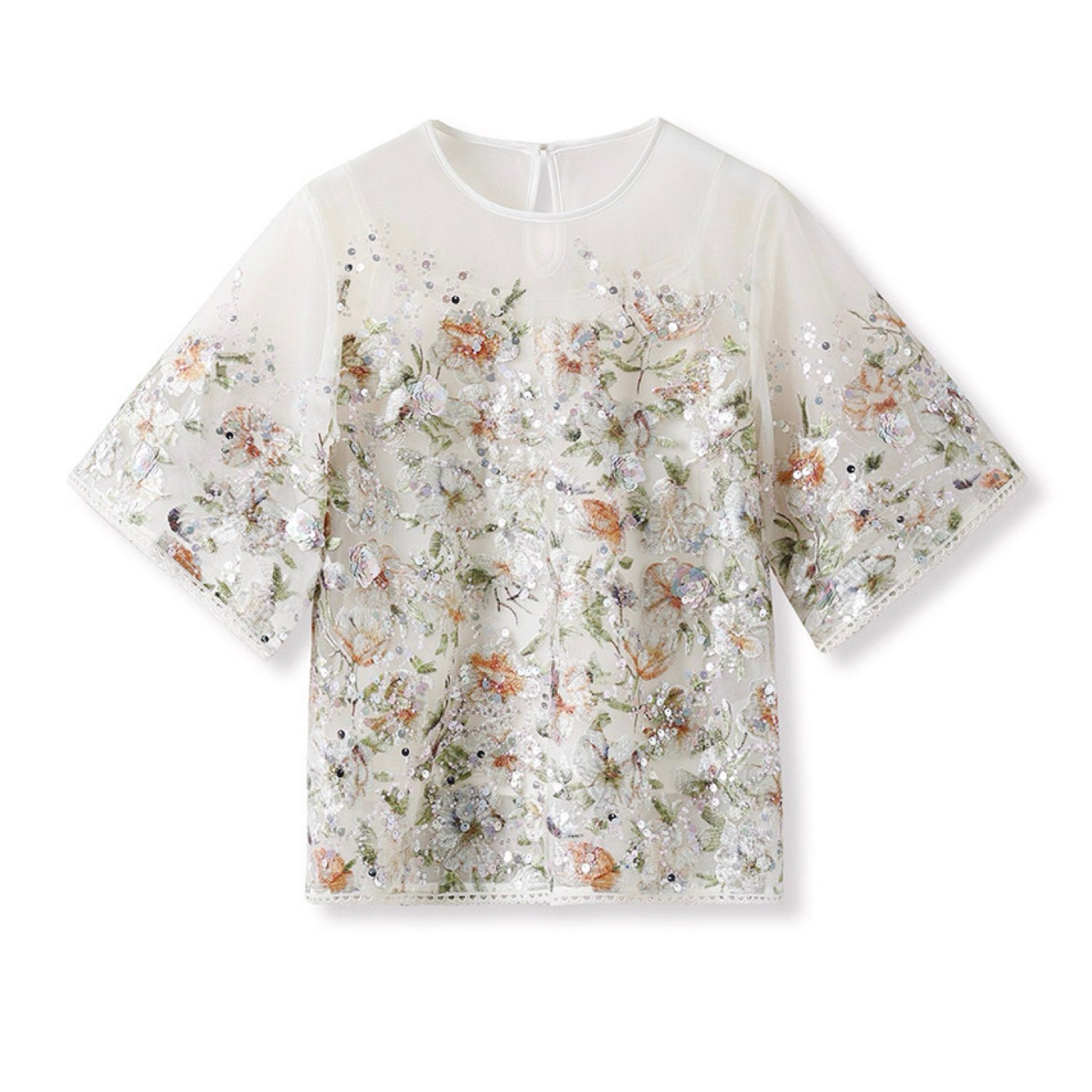 WJY STUDIO - White Floral Embroidered Shirt Top, buy at DOORS NYC