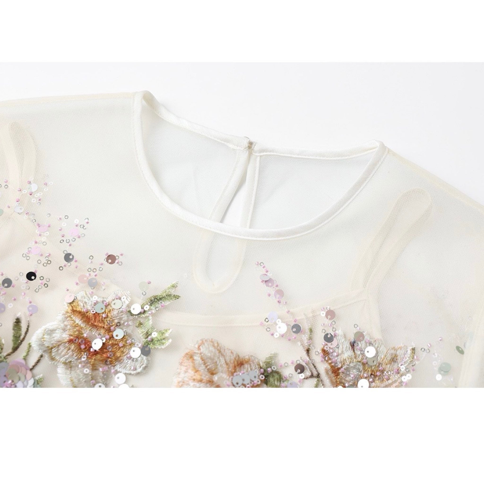 WJY STUDIO - White Floral Embroidered Shirt Top, buy at DOORS NYC