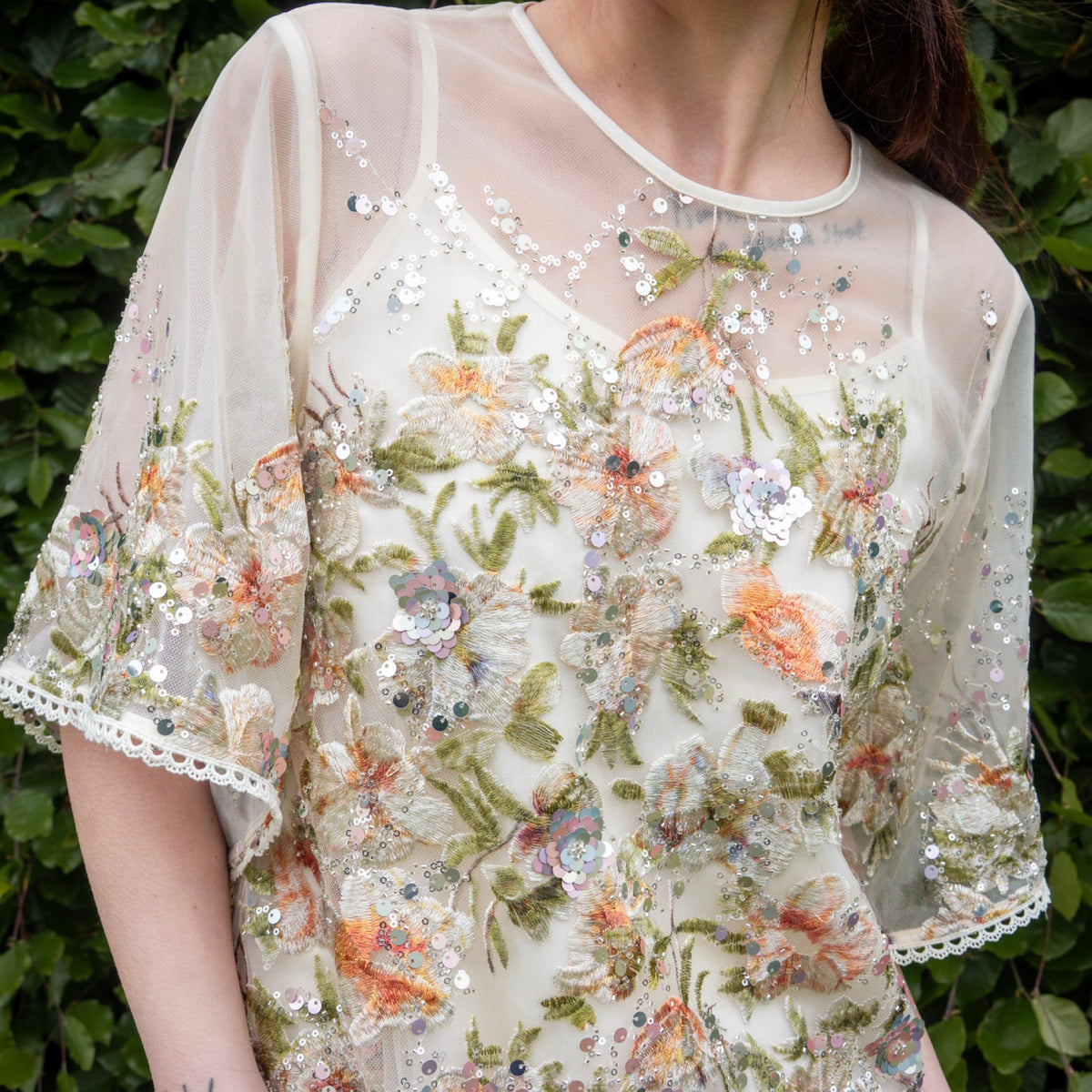 WJY STUDIO - White Floral Embroidered Shirt Top, buy at DOORS NYC