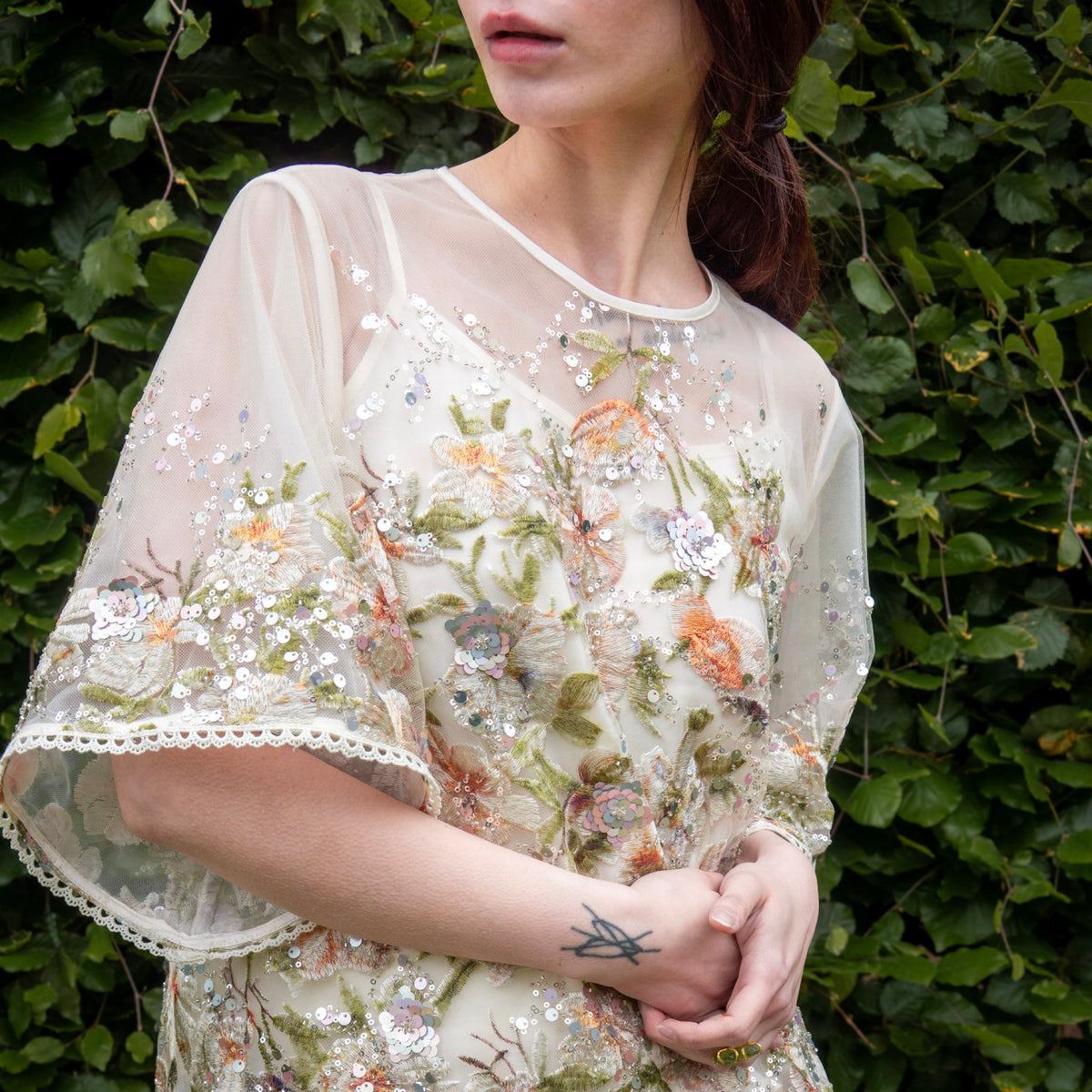 WJY STUDIO - White Floral Embroidered Shirt Top, buy at DOORS NYC