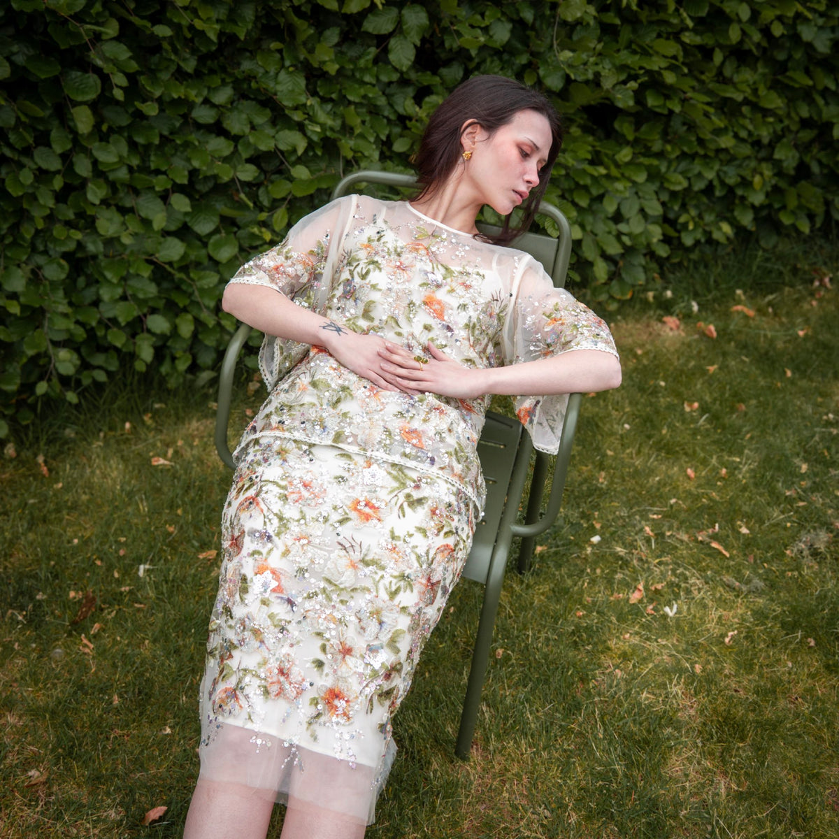 WJY STUDIO - White Floral Embroidered Shirt Top, buy at DOORS NYC