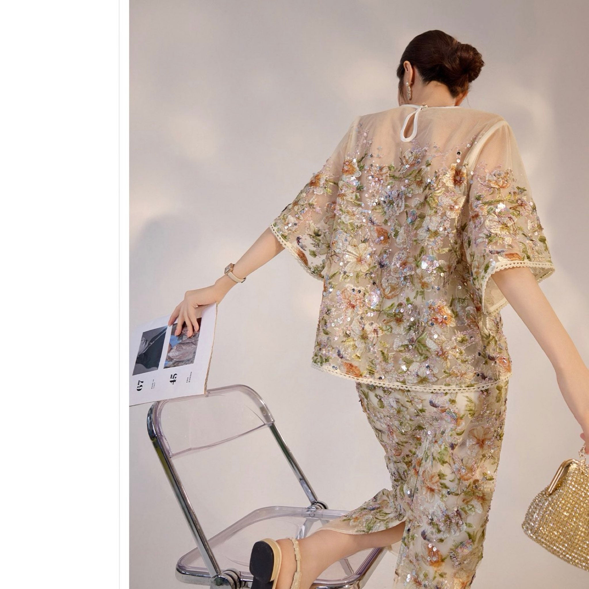 WJY STUDIO - White Floral Embroidered Shirt Top, buy at DOORS NYC