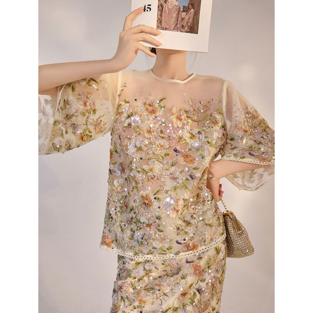 WJY STUDIO - White Floral Embroidered Skirt, buy at DOORS NYC