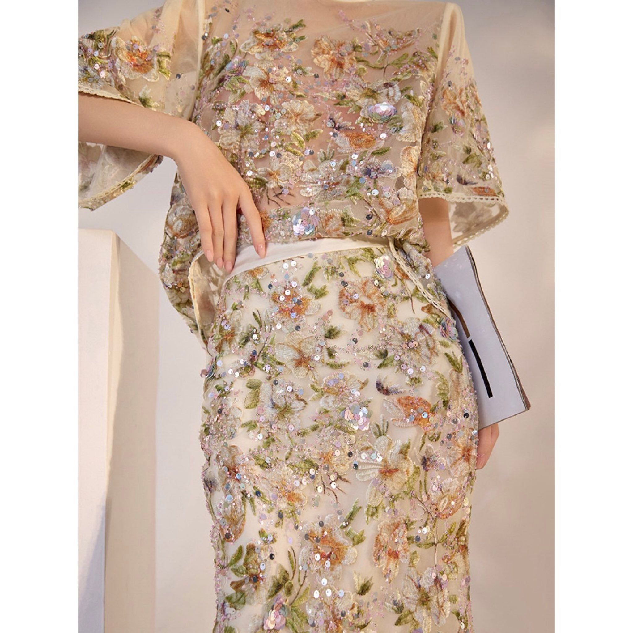 WJY STUDIO - White Floral Embroidered Skirt, buy at DOORS NYC