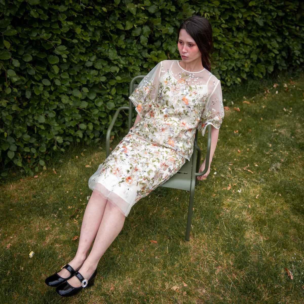 WJY STUDIO - White Floral Embroidered Skirt, buy at DOORS NYC