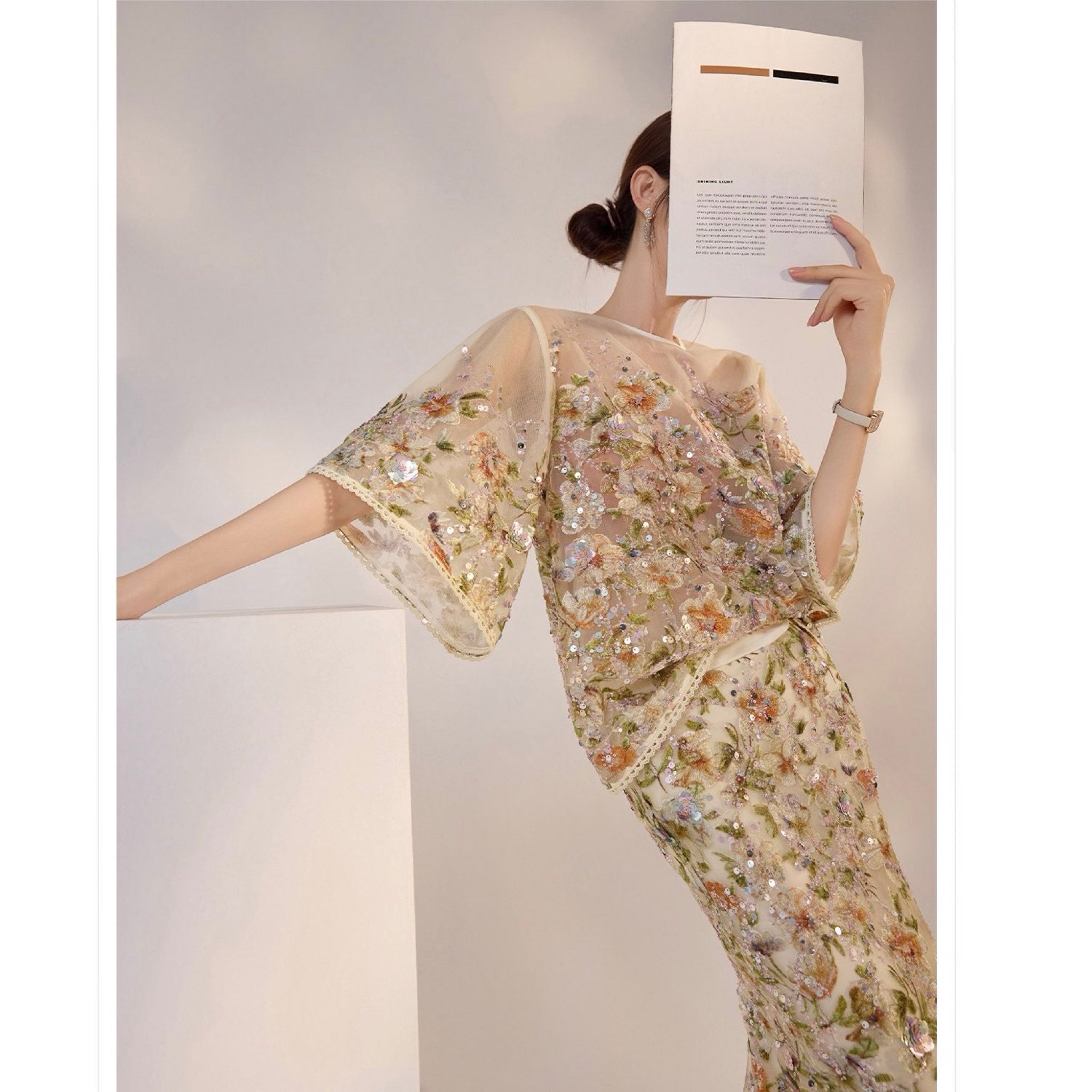 WJY STUDIO - White Floral Embroidered Skirt, buy at DOORS NYC